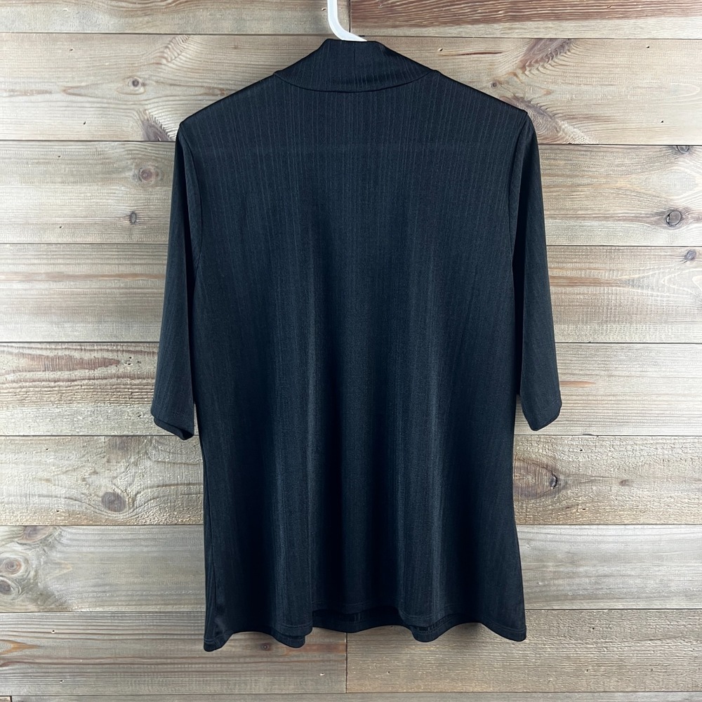 Eloquii Womens Shirt Short Sleeve Mock‎ Neck Ribbed Black Basic Minimalist 18 20 - Picture 5 of 7